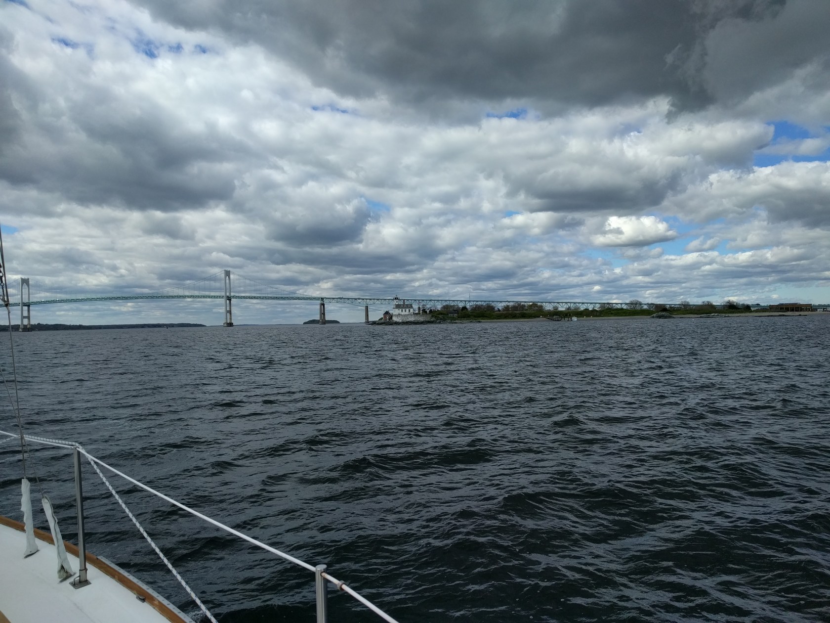 Lighthouse on Rose Island with Pell Bridge backdrop